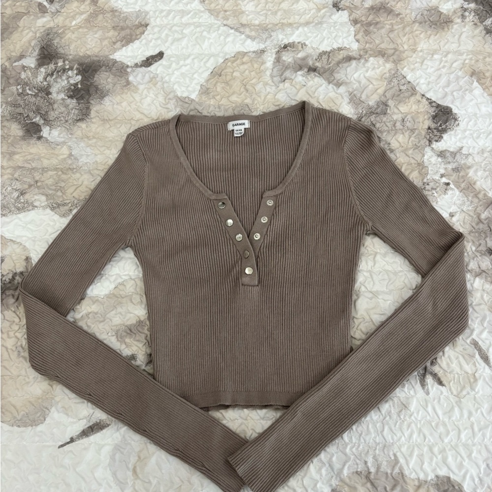 Garage Ribbed Long Sleeve Top - Taupe
